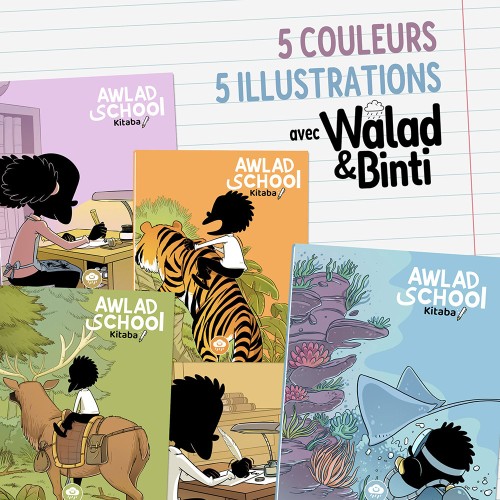Pack 5 cahiers écriture arabe avec marge à droite, Walad and Binti