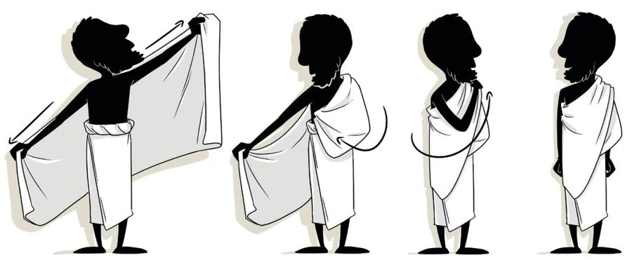 Tenue d’Ihram et épaule droite découverte (Idhtibâ’) pour le Tawaf de la Omra